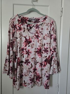 Floral Crisscross Bell-Sleeve Top